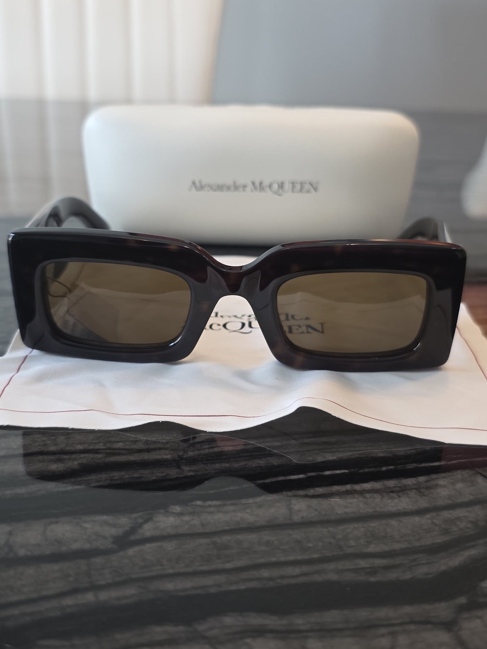 Alexander McQUEEN Women’s Rectangular Sunglasses in Dark Tortoiseshell